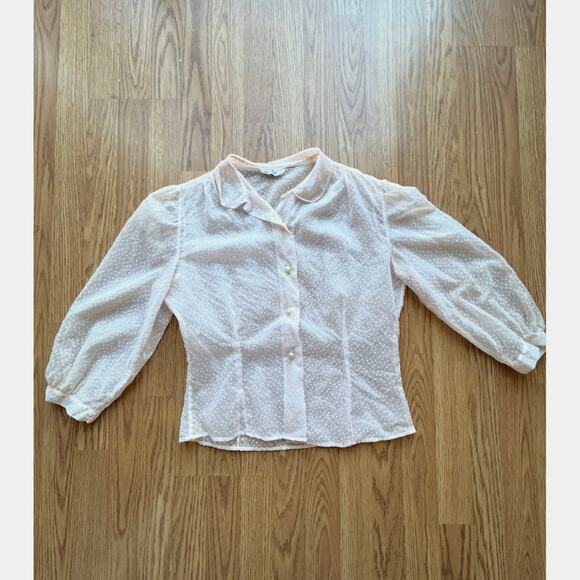 1970s Vintage Sheer Polka Dot Blouse - Size M - Picture 1 of 5